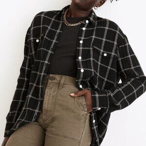 Madewell Black Windowpane Button Up Shirt xxs
